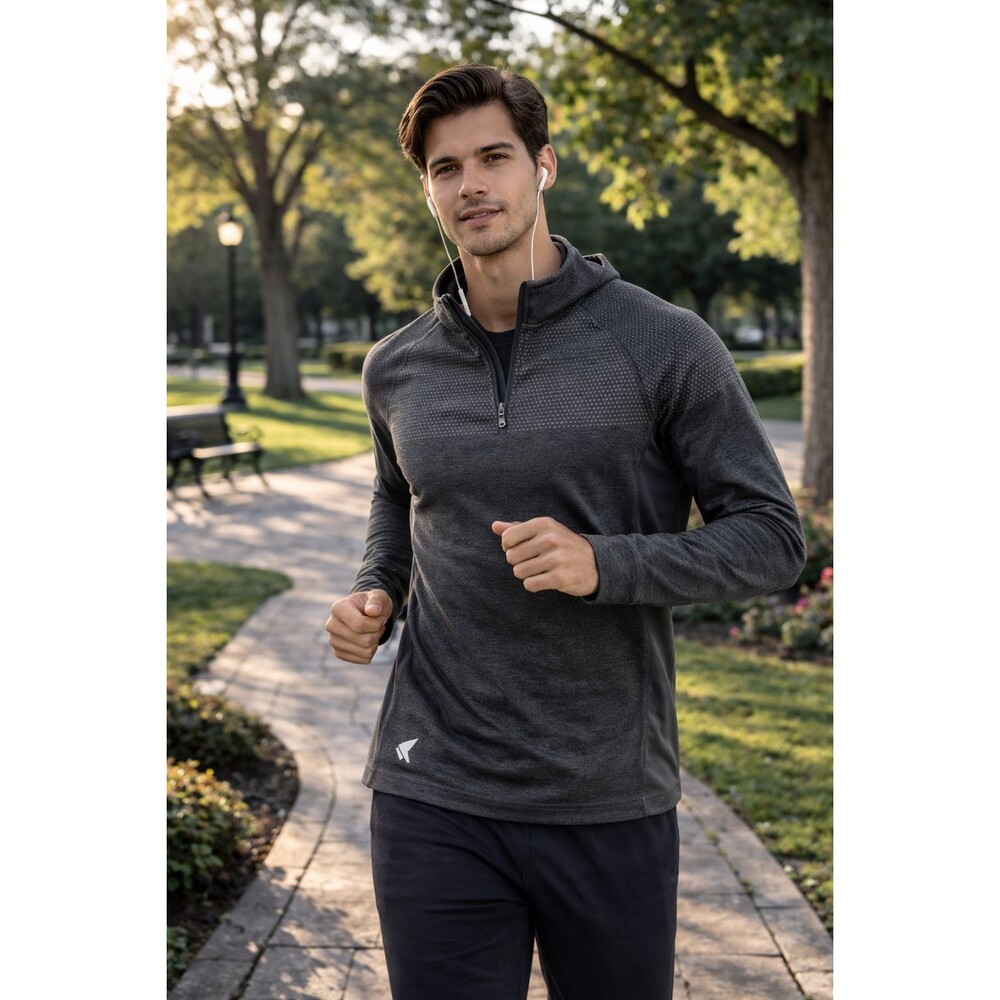 Korsa Roadrunner Sports Pullover Mens L Dark Gray Hooded Quarter Zip Long Sleeve